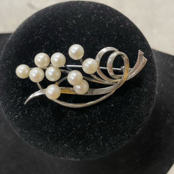 Jewelry - Sterling Silver Pearl Gemstones Brooch Pin 925 MCM Retro Vintage